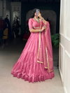 Pink Colour Pure Chanderi Plain Lehenga With Blouse Dupatta Exporters In India
